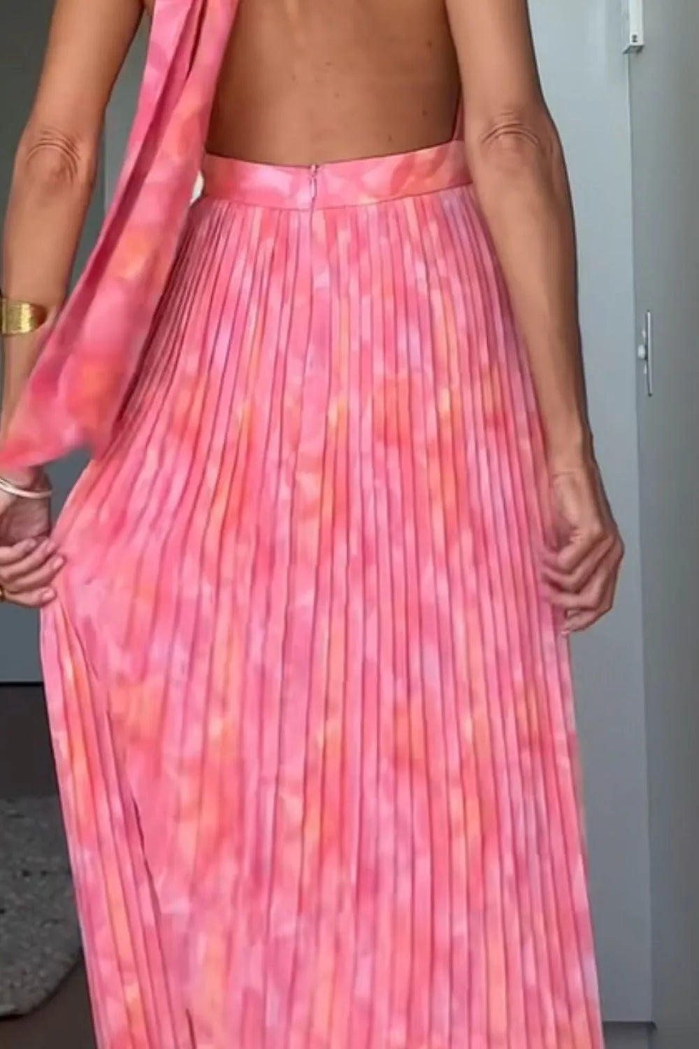 Image of Halter Neck Pleated Maxi Dress | Queeble.shop