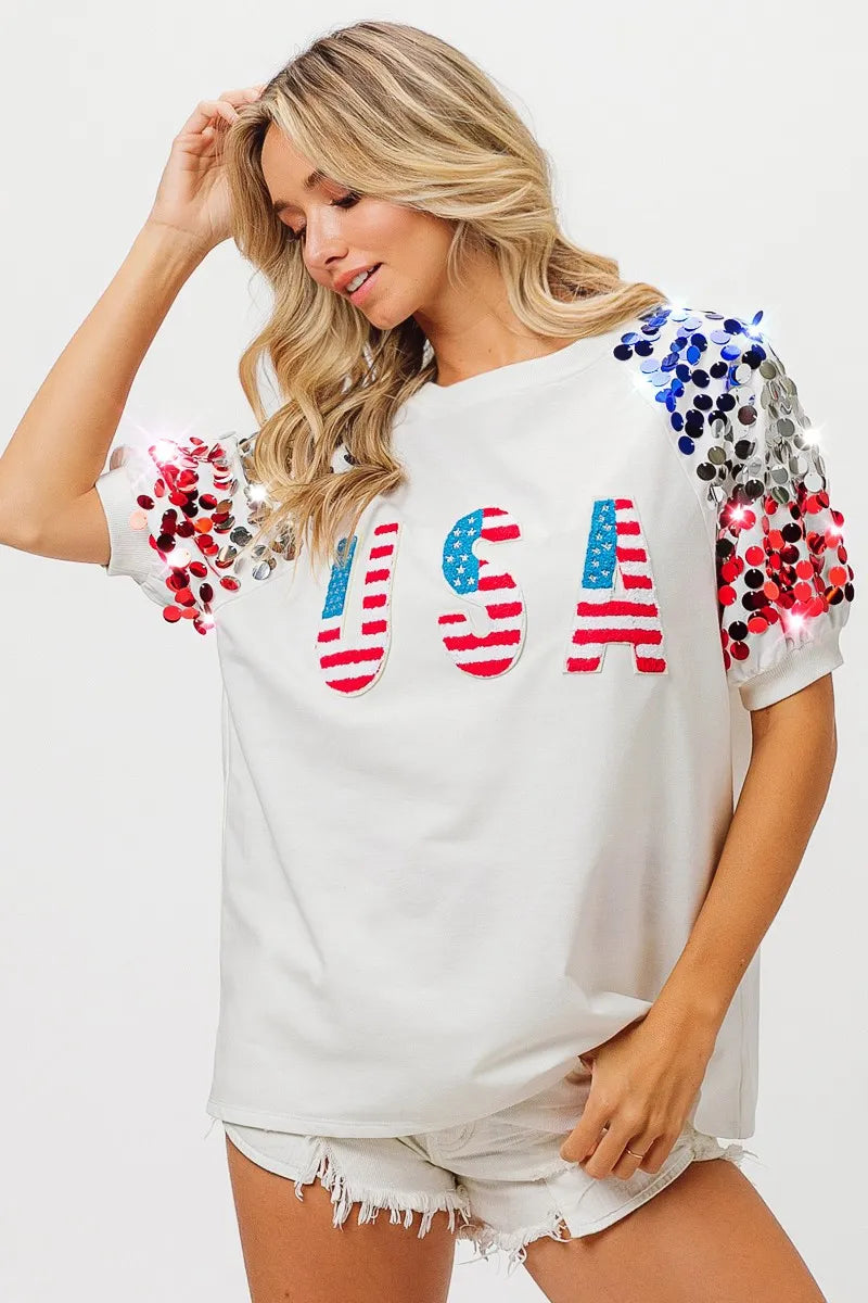 Image of BiBi American Flag Theme Sequin Top | Queeble.shop