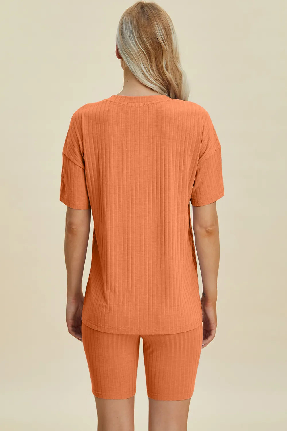 Image of Basic Bae Full Size Ribbed V-Neck Short Sleeve Top and Shorts Set | Queeble.shop