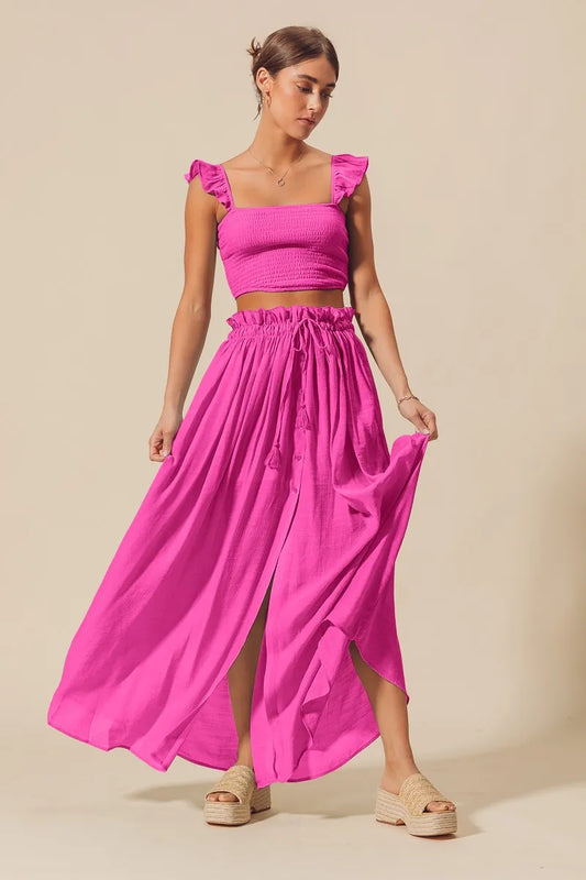 Image of SO ME Smocked Top and Flowy Maxi Skirt Set | Queeble.shop