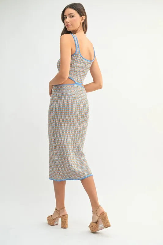 Image of MABLE Multi Color Chevron Knit Bodycon Midi Dress | Queeble.shop
