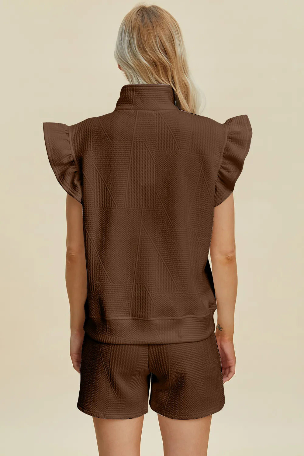 Image of Double Take Full Size Texture Flounce Sleeve Top and Shorts Set | Queeble.shop