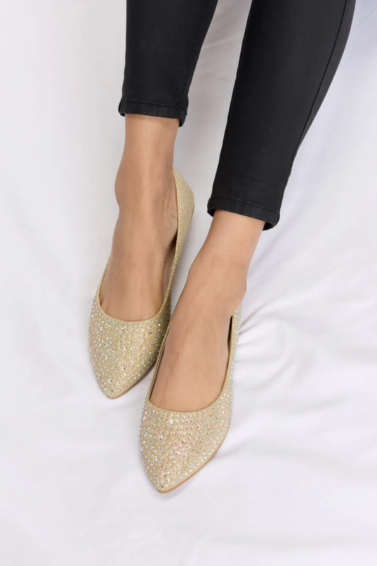 Image of Forever Link Rhinestone Point Toe Flat Slip-Ons | Queeble.shop