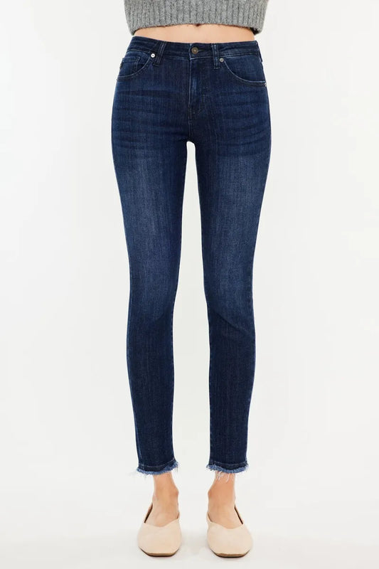 Image of Kancan High-Rise Slim Fit Raw Hem Ankle Jeans | Queeble.shop