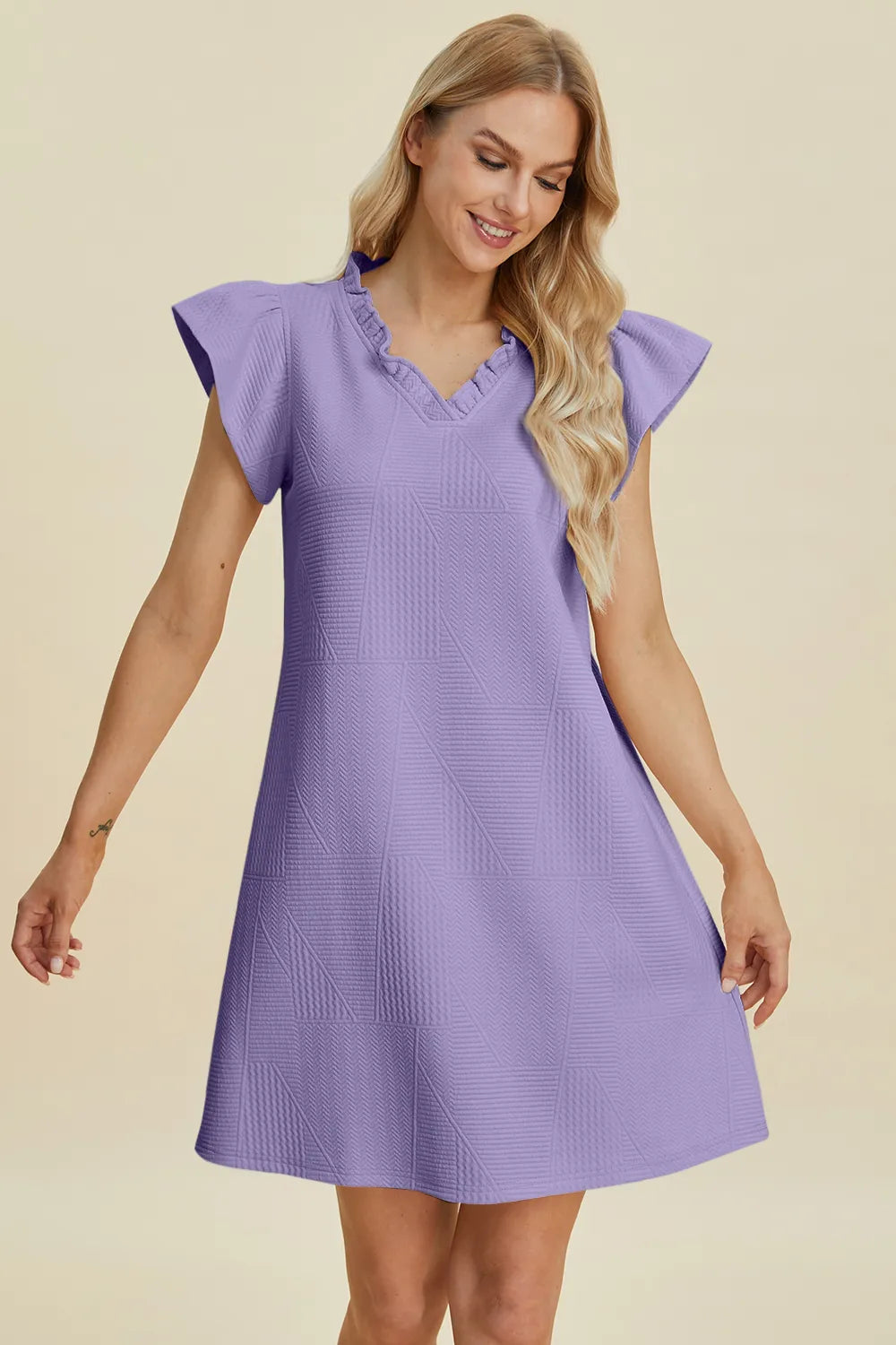 Image of Double Take Full Size Ruffled V-Neck Cap Sleeve Dress | Queeble.shop