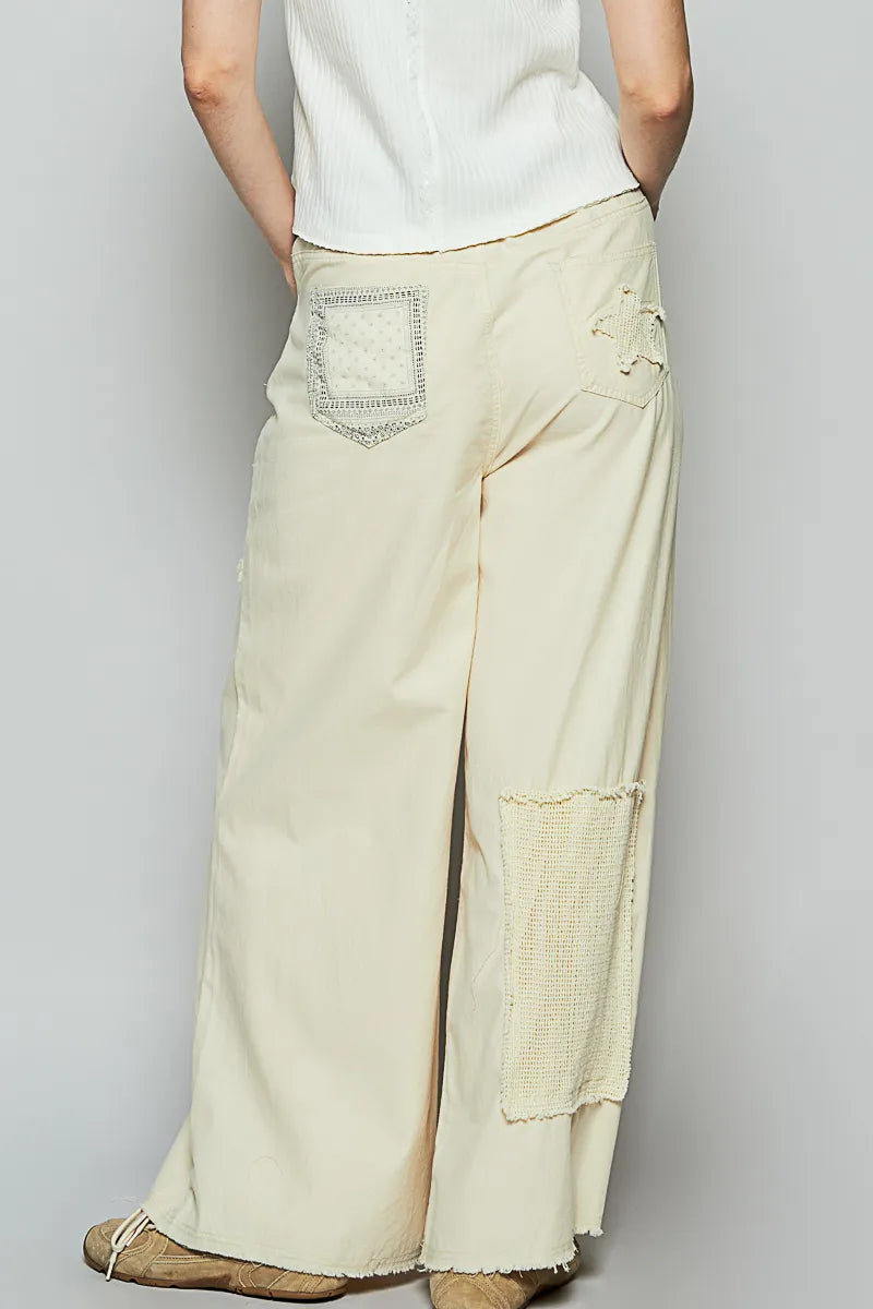 Image of POL Raw Hem Star Patch Wide leg Pants | Queeble.shop
