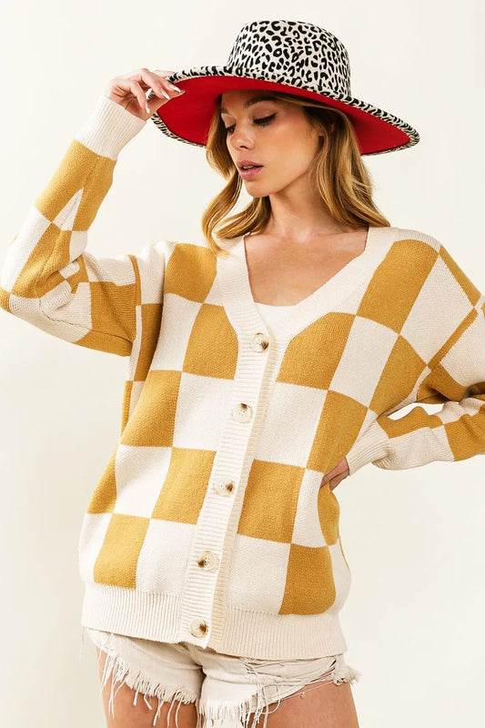 Image of BiBi Checked V-neck Cardigan | Queeble.shop