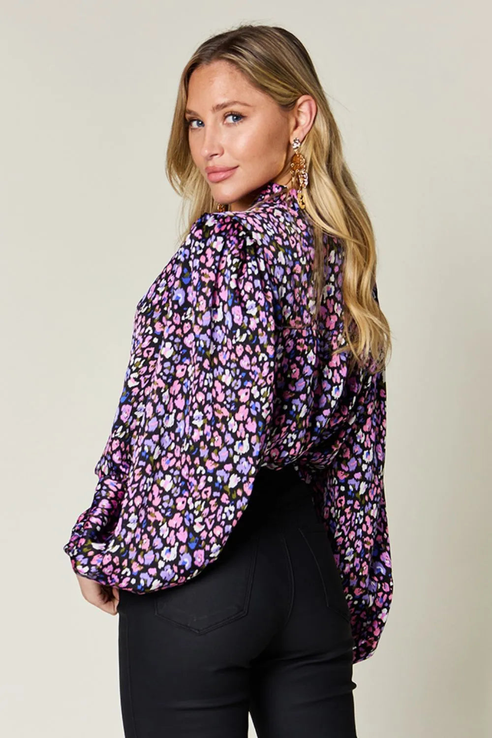 Image of Double Take Full Size Printed Balloon Sleeve Shirt | Queeble.shop