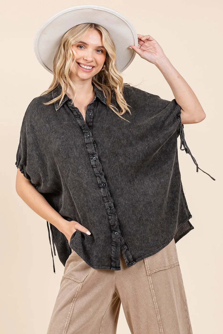 Image of Mittoshop Mineral Wash Loose Fit Button Down Shirt | Queeble.shop
