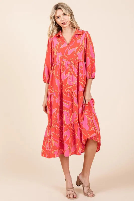 Image of Mittoshop Tiered Printed Collared Neck Midi Dress | Queeble.shop