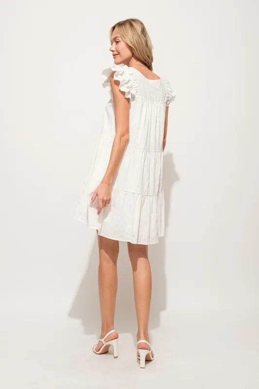 Image of And The Why Origami Pleating Ruffled Sleeve Tiered Dress | Queeble.shop