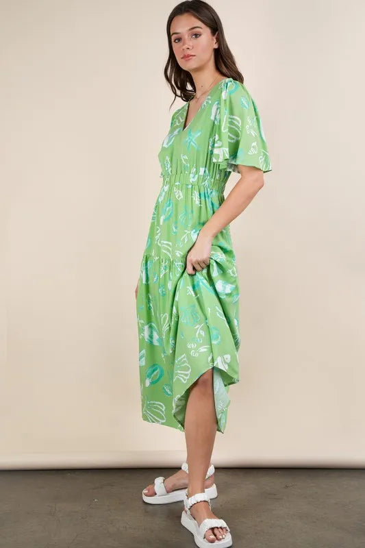 Image of VERY J Printed V-Neck Resort Midi Dress | Queeble.shop