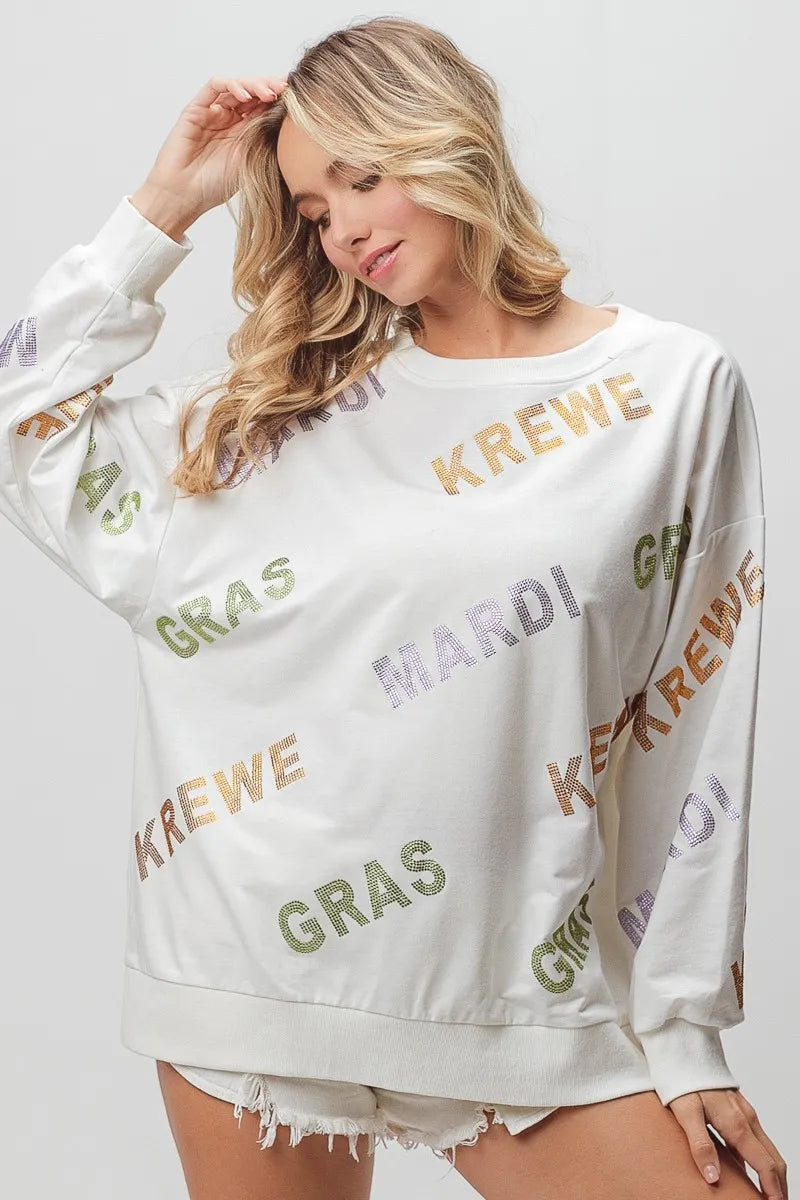 Image of BiBi Rhinestone Mardi Gras Krewe Pullover | Queeble.shop