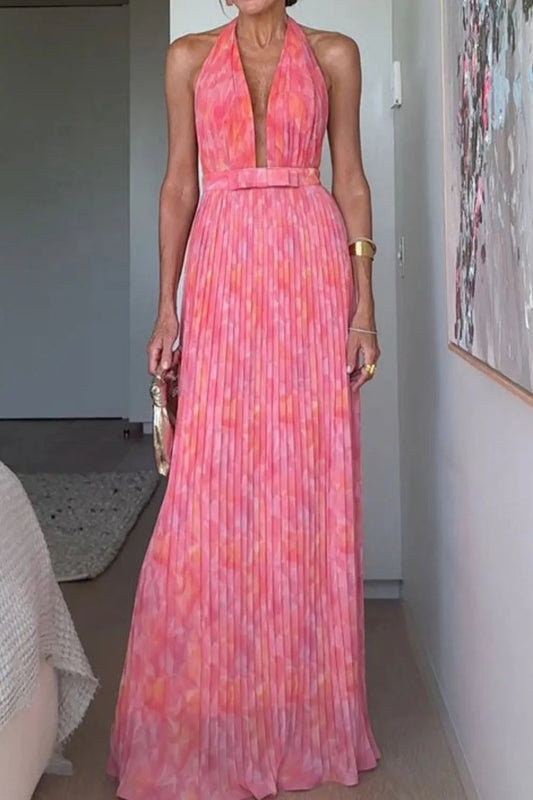 Image of Halter Neck Pleated Maxi Dress | Queeble.shop