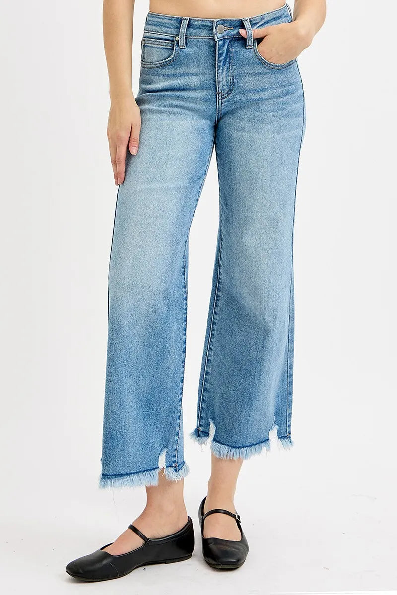 Image of RISEN Full Size Mid Rise Crop Wide Leg Jeans Plus Size | Queeble.shop