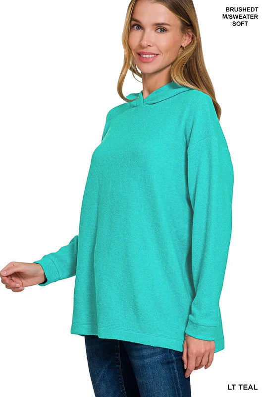 Image of Zenana Hooded Brushed Melange Hacci Sweater | Queeble.shop