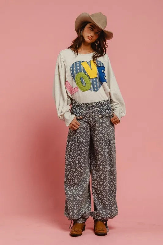 Image of BiBi LOVE Heart Patch Slit French Terry Sweatshirt | Queeble.shop