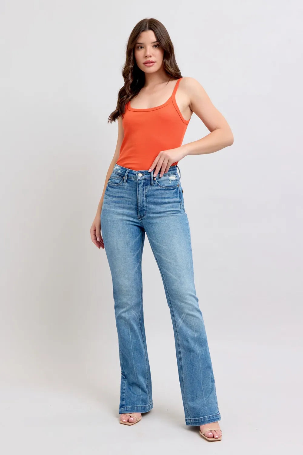 Image of Judy Blue HW Tummy Control Vintage Wash Side Slit Slim Boot Jeans | Queeble.shop