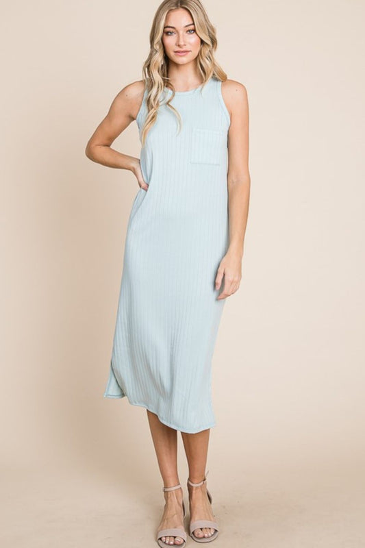 Image of BOMBOM Ribbed Knit Sleeveless Midi Dress | Queeble.shop