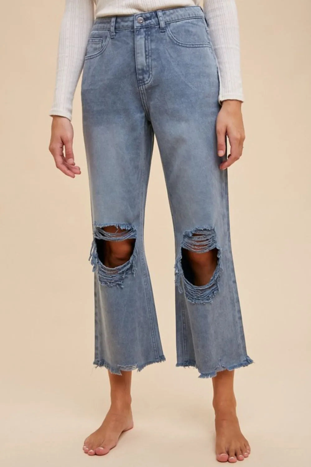 Image of Annie Wear Distressed Raw Hem Jeans | Queeble.shop