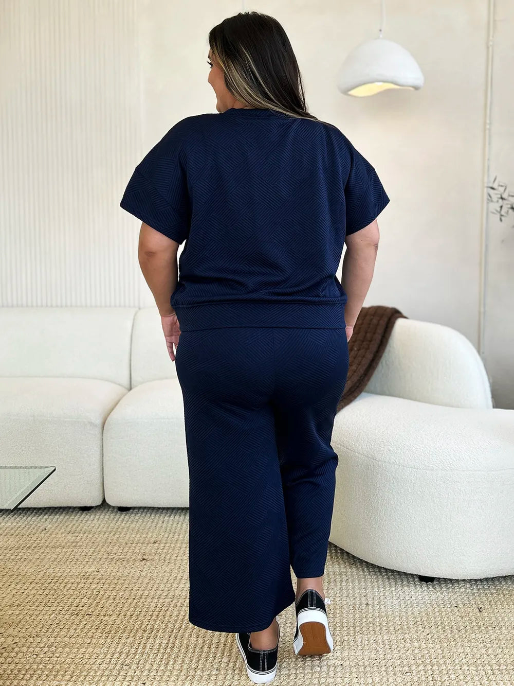 Image of Double Take Full Size Texture Short Sleeve Top and Pants Set | Queeble.shop