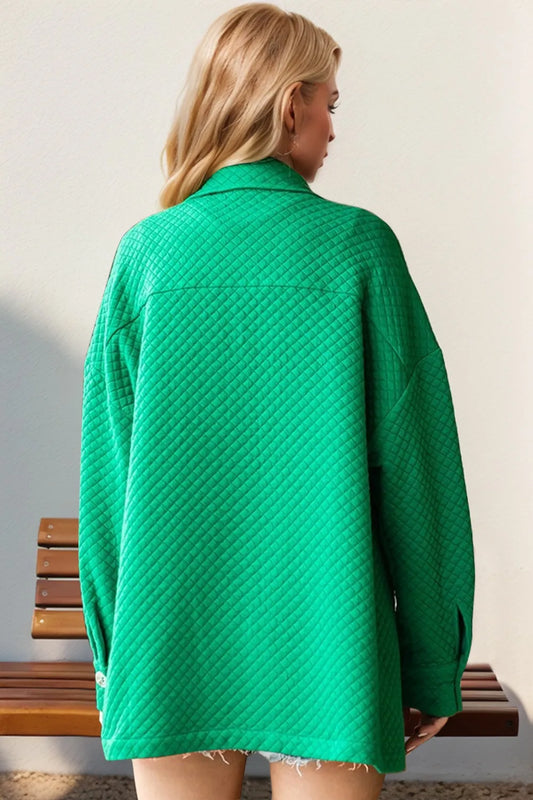 Image of Double Take Full Size Textured Button Up Drop Shoulder Shacket | Queeble.shop