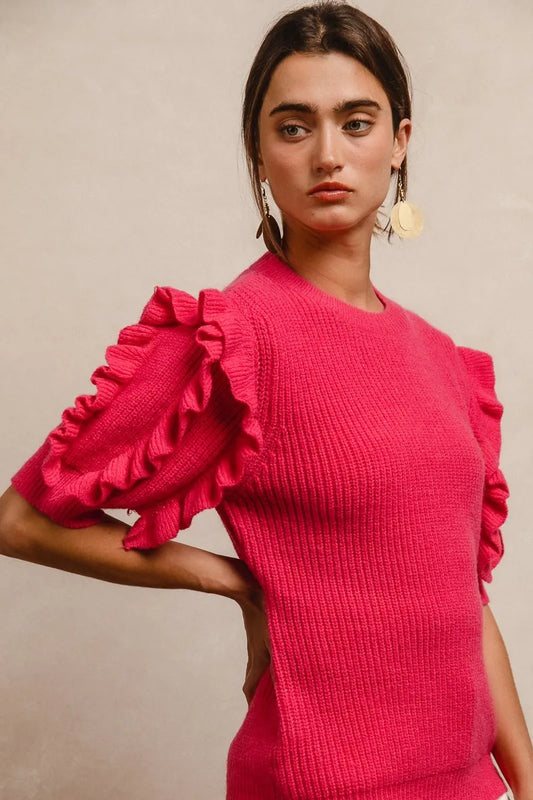 Image of BiBi Ruffle Sleeve Ribbed Sweater | Queeble.shop