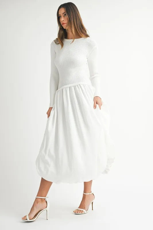 Image of MABLE Ribbed Poplin Mix Midi Sweater Dress | Queeble.shop