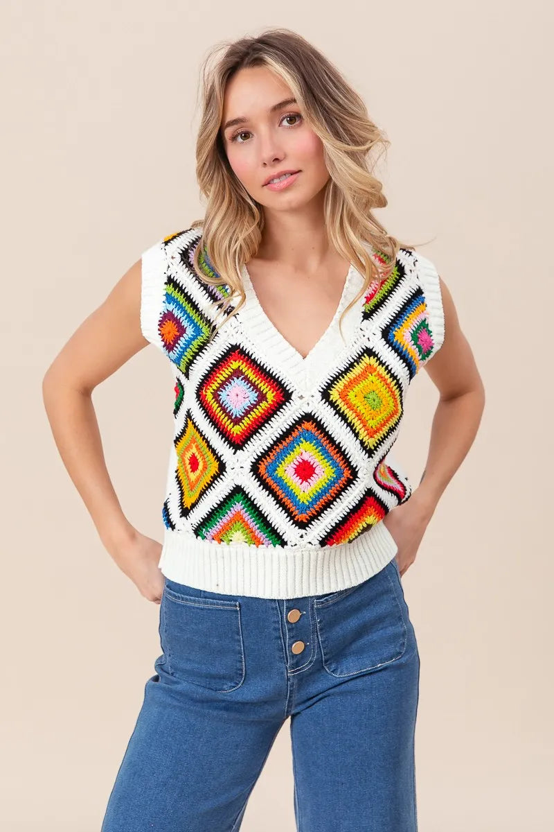 Image of BiBi Diamond Granny Square Sweater Vest | Queeble.shop