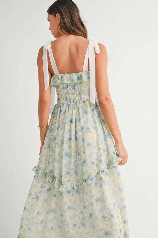 Image of MABLE Floral Printed Shoulder Strap Midi Dress | Queeble.shop