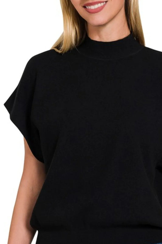 Image of Zenana Mock Neck Short Dolman Sleeve Sweater | Queeble.shop