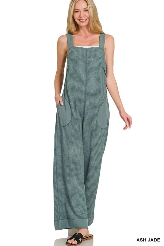 Image of Zenana Knit Waffle Wide Leg Overalls | Queeble.shop