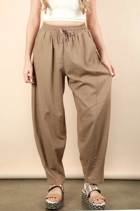 Image of VERY J Solid Barrel Comfy Woven Pants | Queeble.shop