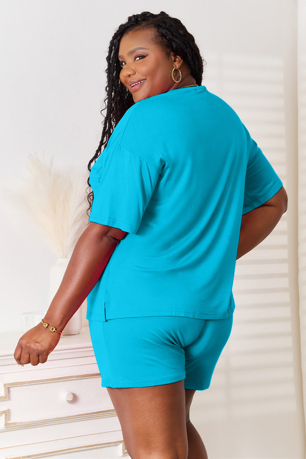 Image of Basic Bae Full Size Soft Rayon Half Sleeve Top and Shorts Set | Queeble.shop