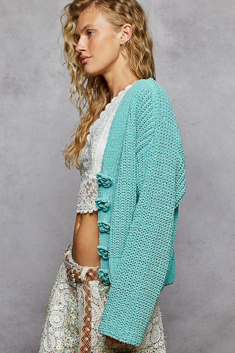 Image of POL V-Neck Long Sleeve Cardigan with Exaggerated Buttons | Queeble.shop