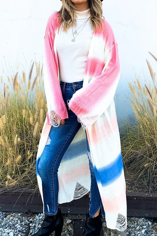 Image of And The Why Multi Gradation Dye Maxi Cardigan Sweater | Queeble.shop
