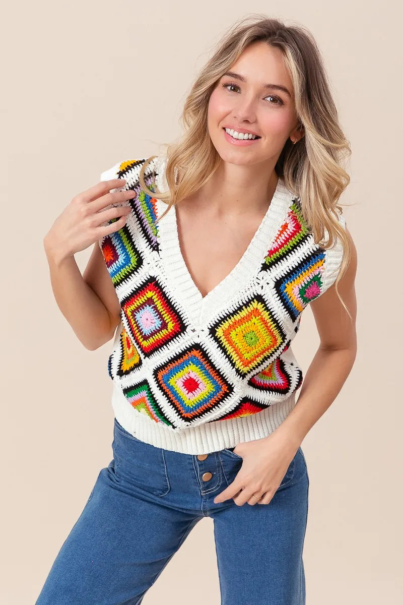 Image of BiBi Diamond Granny Square Sweater Vest | Queeble.shop