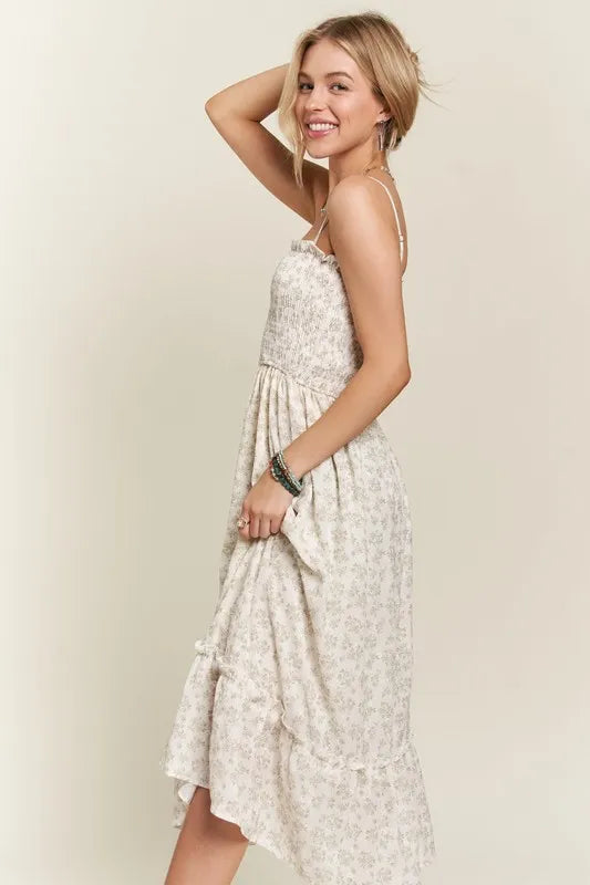 Image of ADORA Smocked Floral Ruffled Hem Cami Dress | Queeble.shop