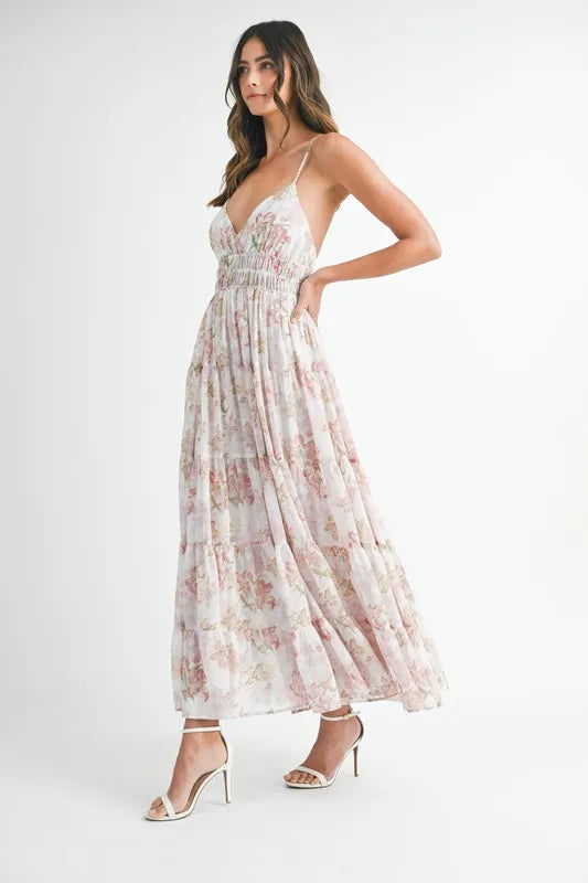 Image of MABLE Floral Print Tiered Cami Maxi Dress | Queeble.shop