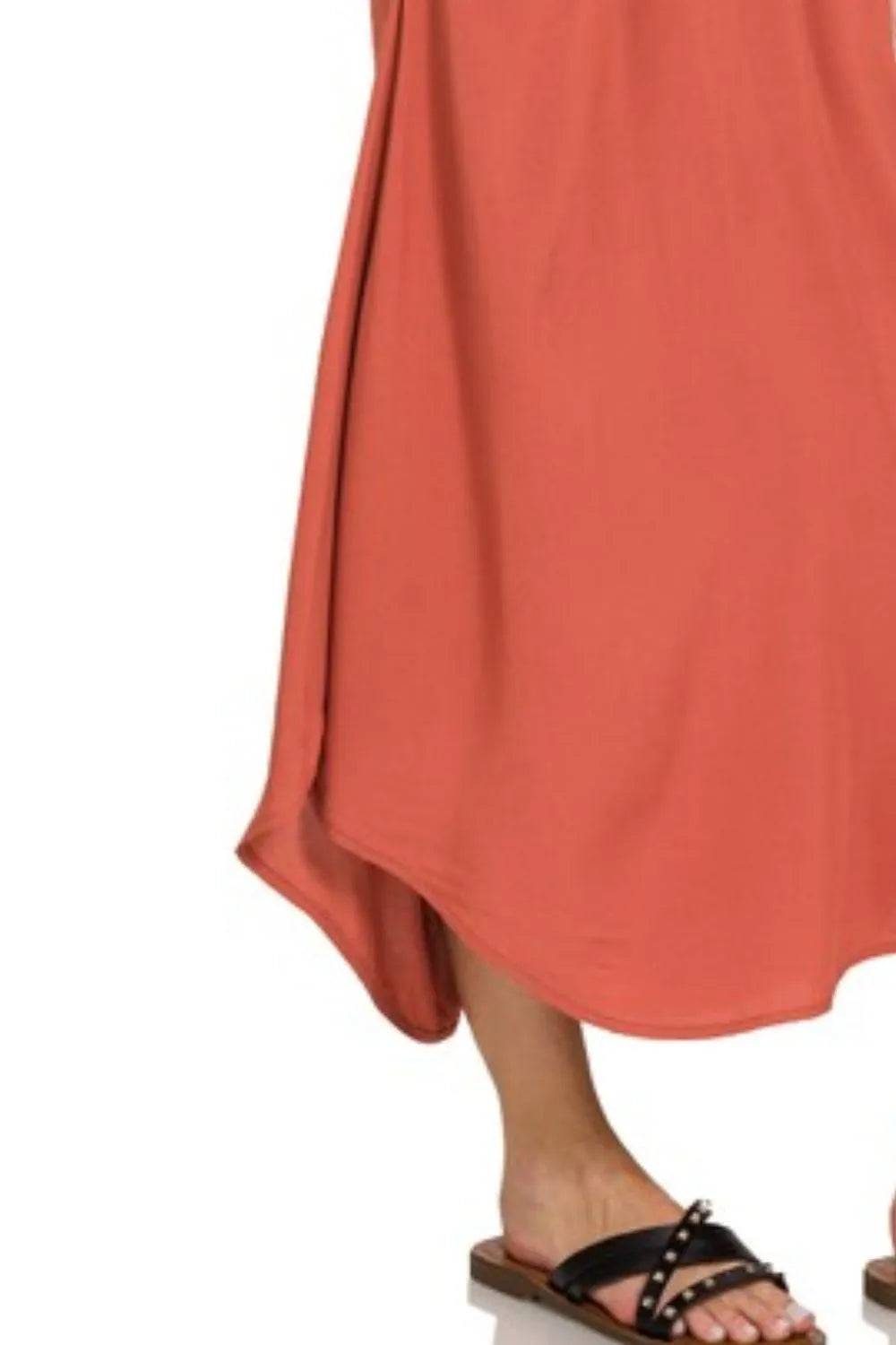Image of Zenana Woven Arc Hem Cami Midi Dress With Flowy Pockets | Queeble.shop