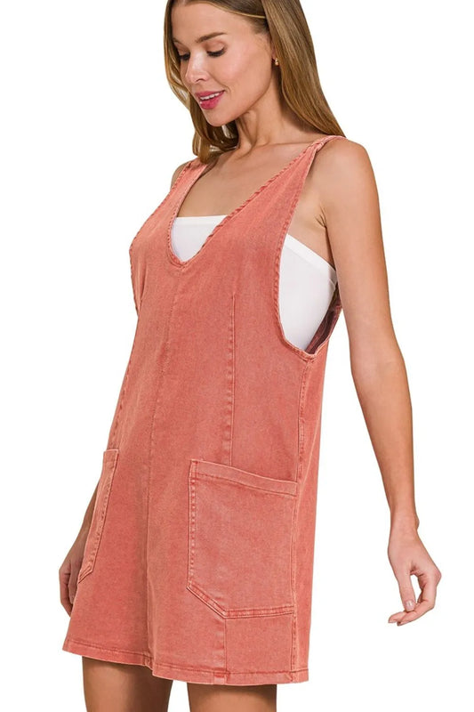 Image of Zenana Washed Adjustable Strap Denim Overall Dress | Queeble.shop