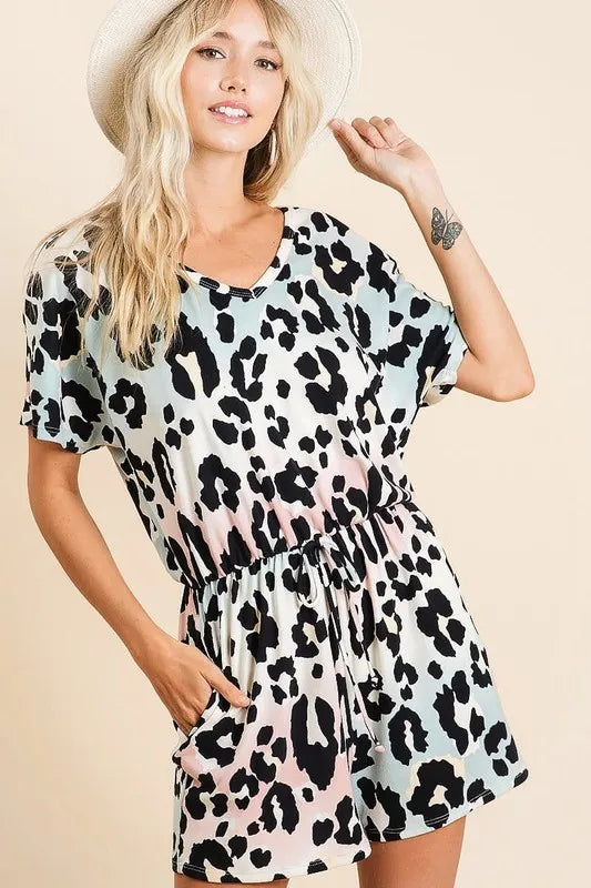 Image of BiBi Gradation Leopard Soft Knit V-neck Romper | Queeble.shop