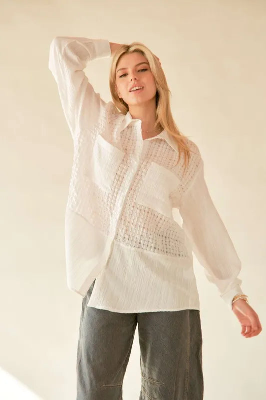 Image of Davi & Dani Crinkled Jacquard Button Down Shirt | Queeble.shop