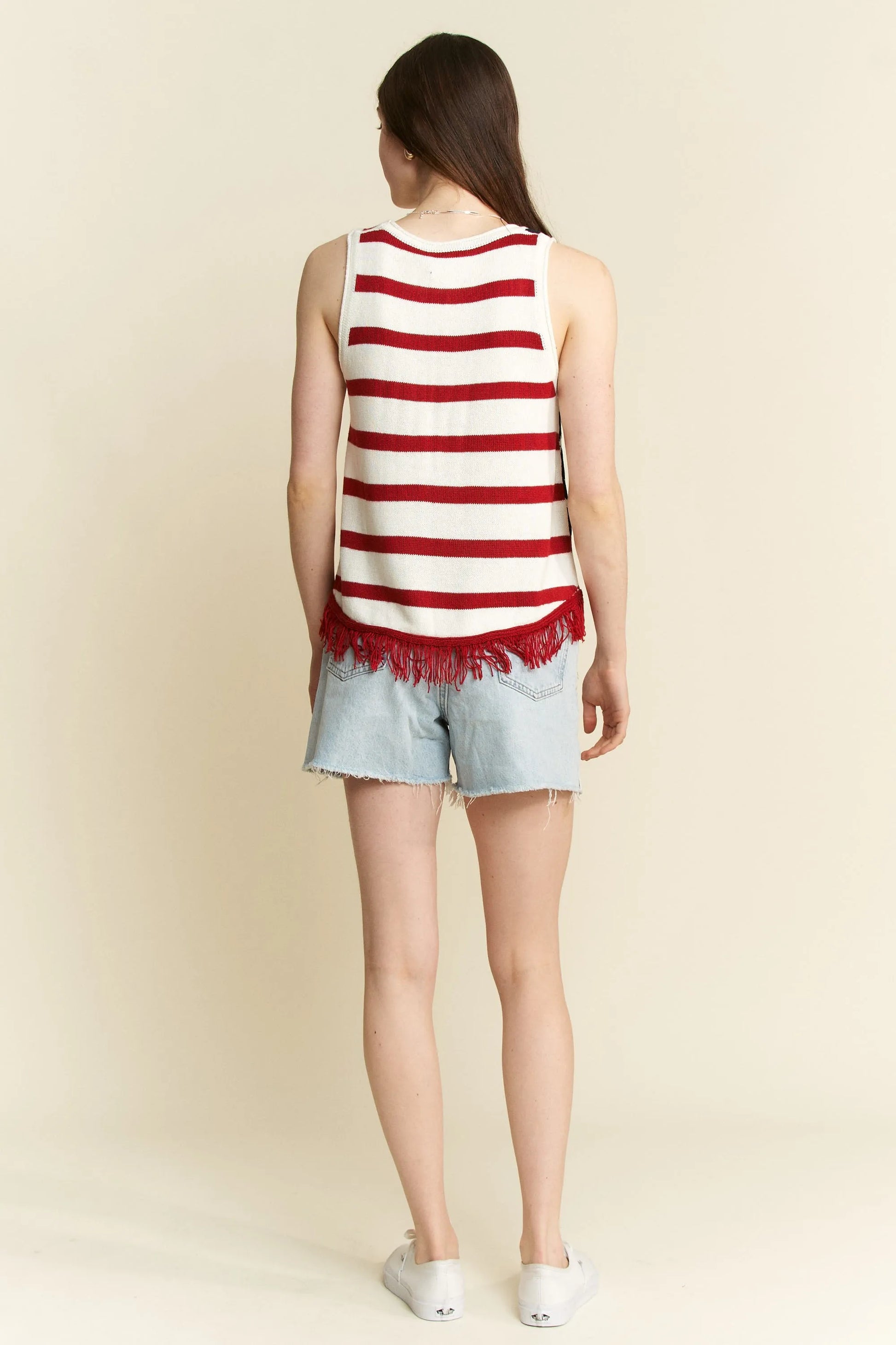 Image of Jade By Jane Full Size American Flag Fringe Tank Top Plus Size | Queeble.shop