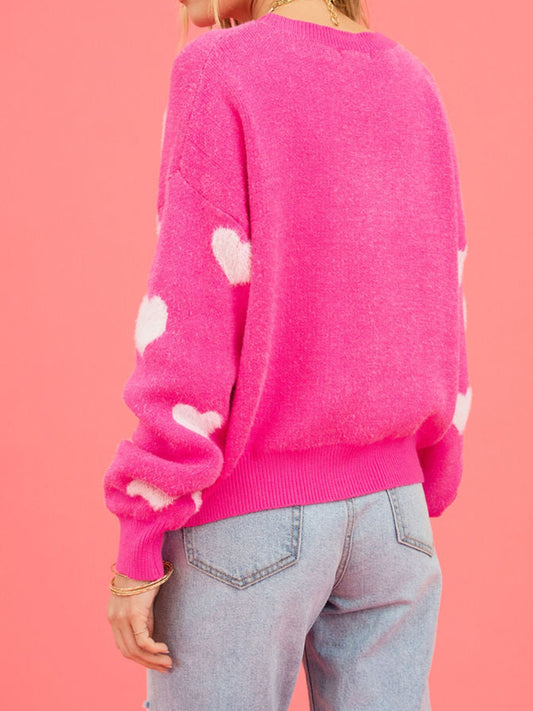 Image of Angel Wings Heart Round Neck Drop Shoulder Sweater | Queeble.shop