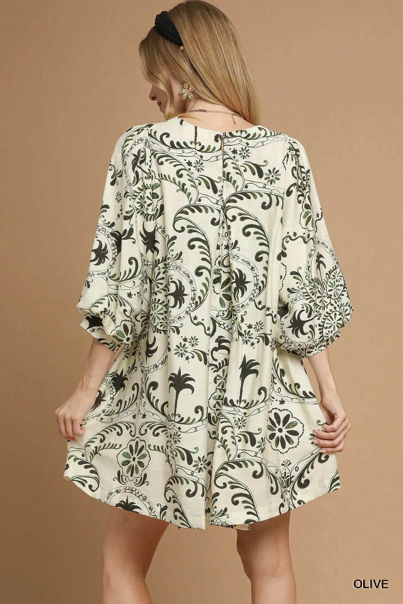 Image of Umgee Boho Printed Balloon Sleeve Mini Dress | Queeble.shop