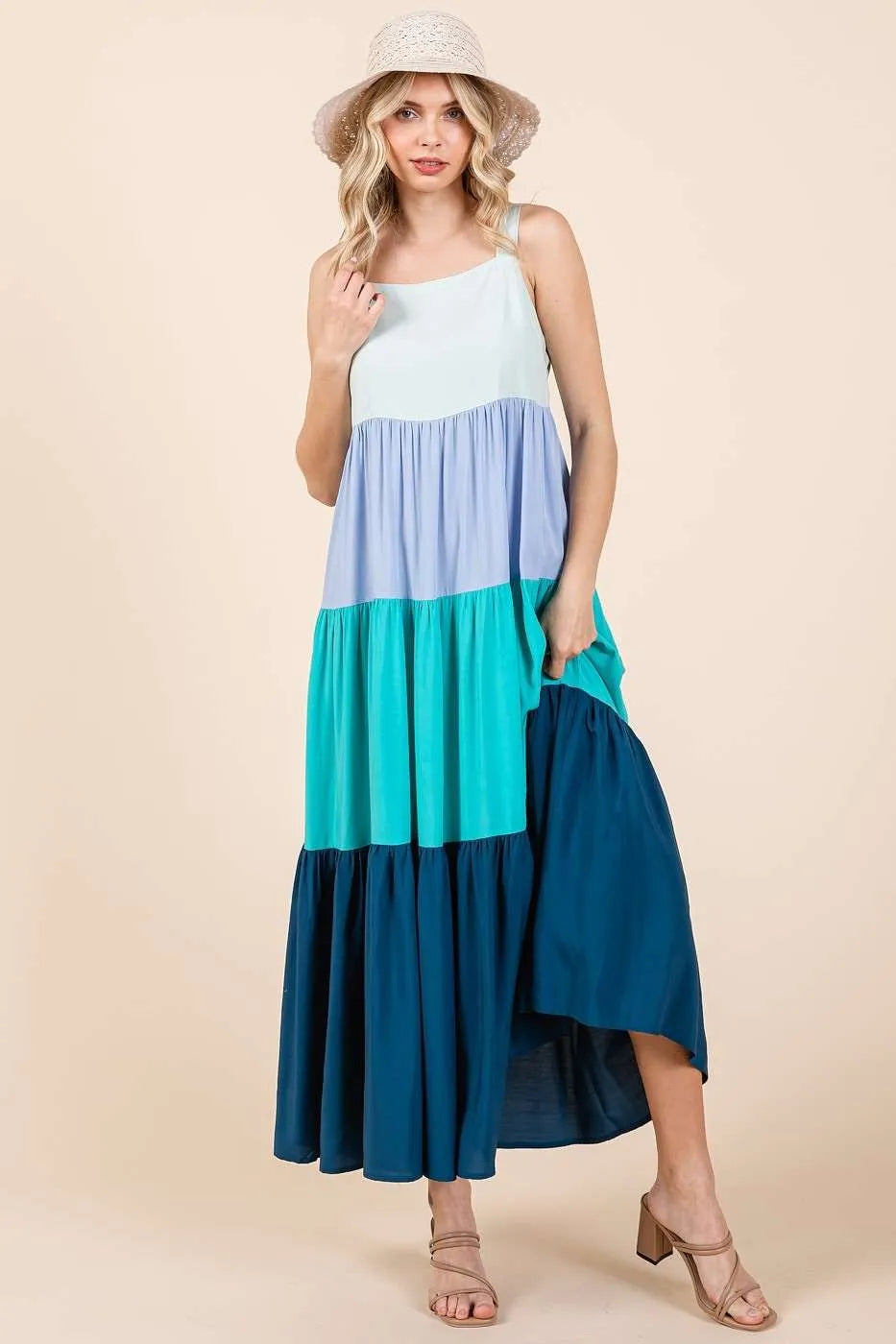 Image of Mittoshop Color Block Tiered Pull-On Maxi Dress | Queeble.shop