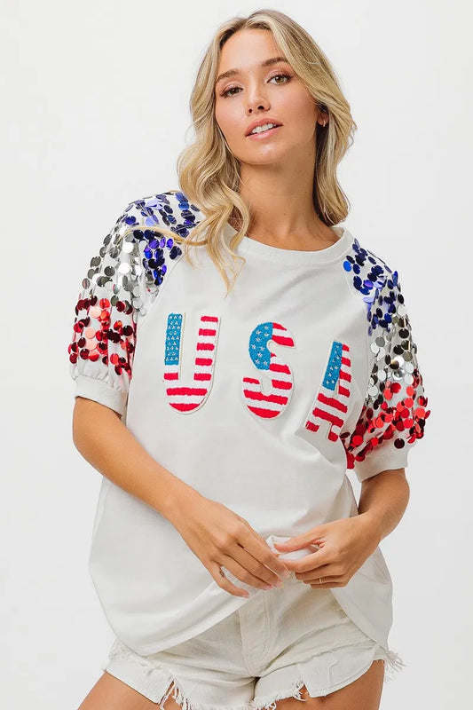 Image of BiBi American Flag Theme Sequin Top | Queeble.shop