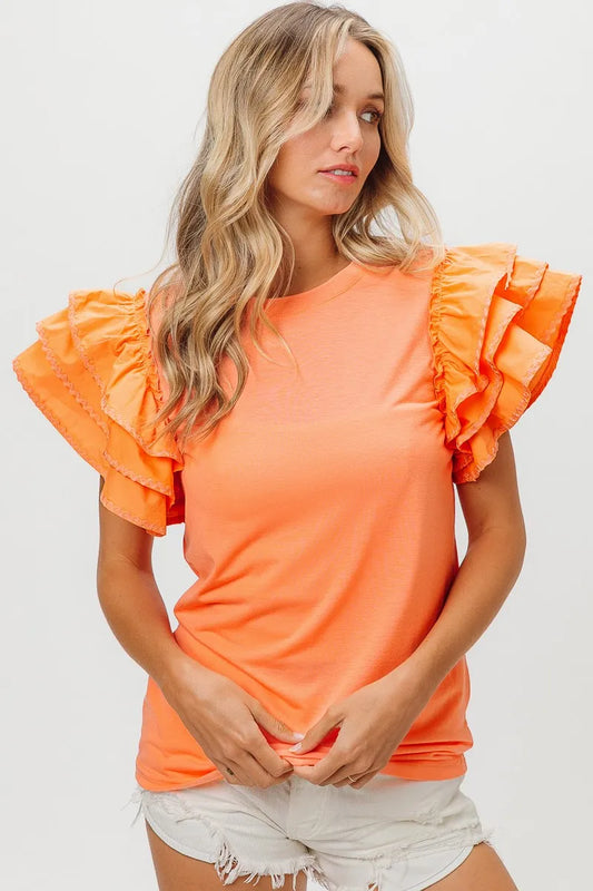 Image of BiBi Knit Top Woven Ruffle Tiered Sleeves | Queeble.shop