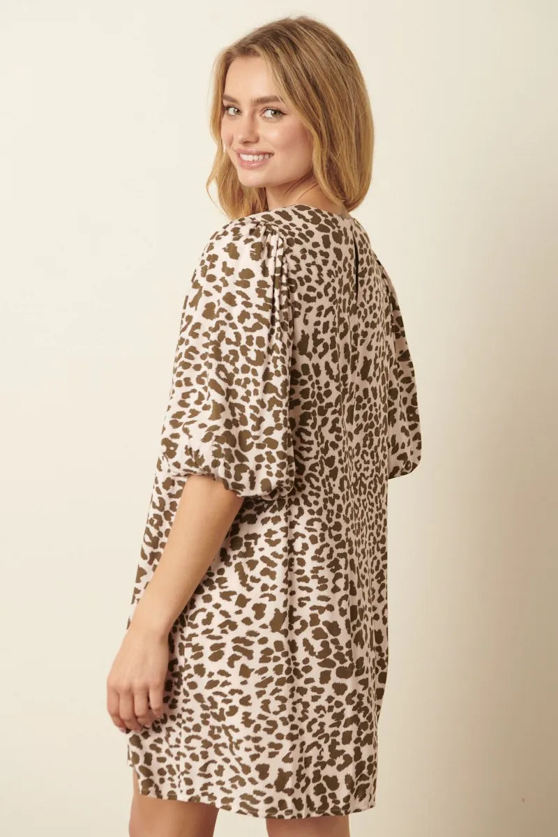 Image of Mittoshop Animal Print Puff Sleeve Mini Dress | Queeble.shop